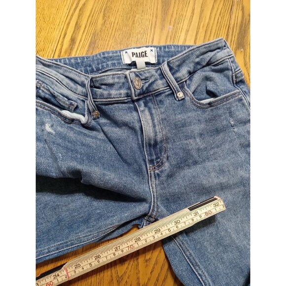 PAIGE Womens Jeans 24P BLUE FLARE FLARED Preowned Work Casual SHEA Distressed - Picture 6 of 12